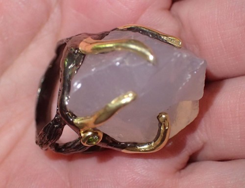 Natural Rose Quartz Sterling Silver Ring Size 8 - Foto 2 di 5