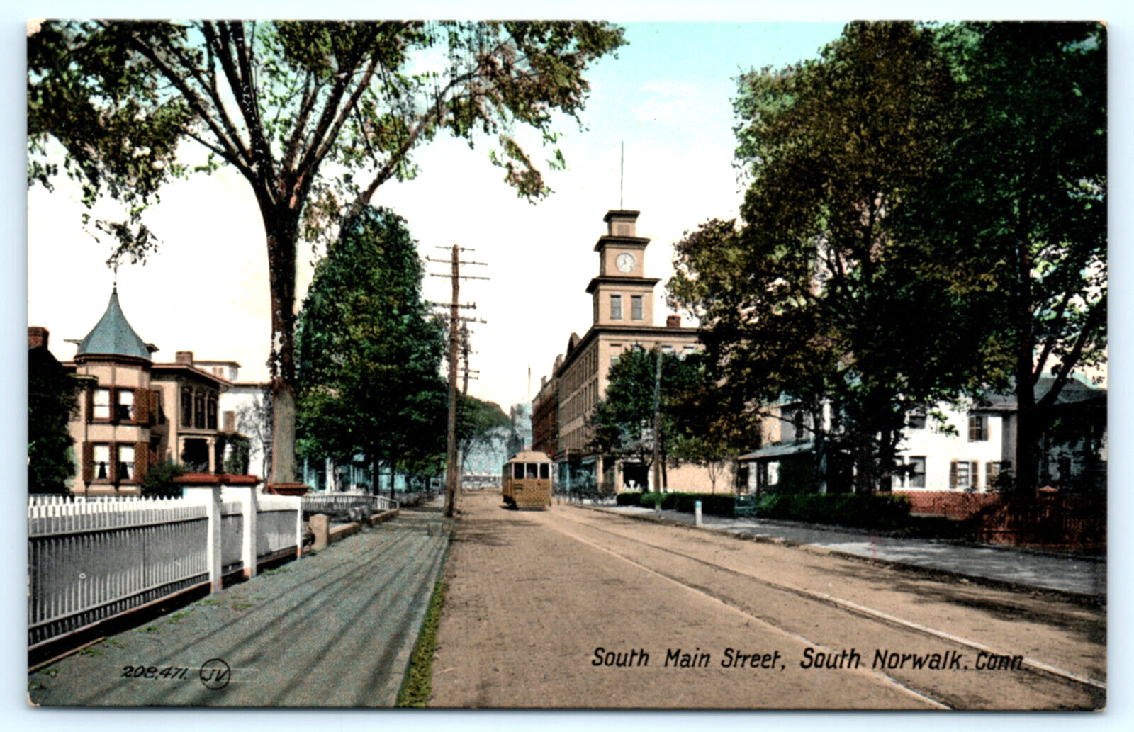 South Norwalk CT Connecticut Main Street Car Clock Tower Postcard