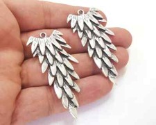 2 Bird Feather charms Antique silver plated Branch charms 59x27mm G25965