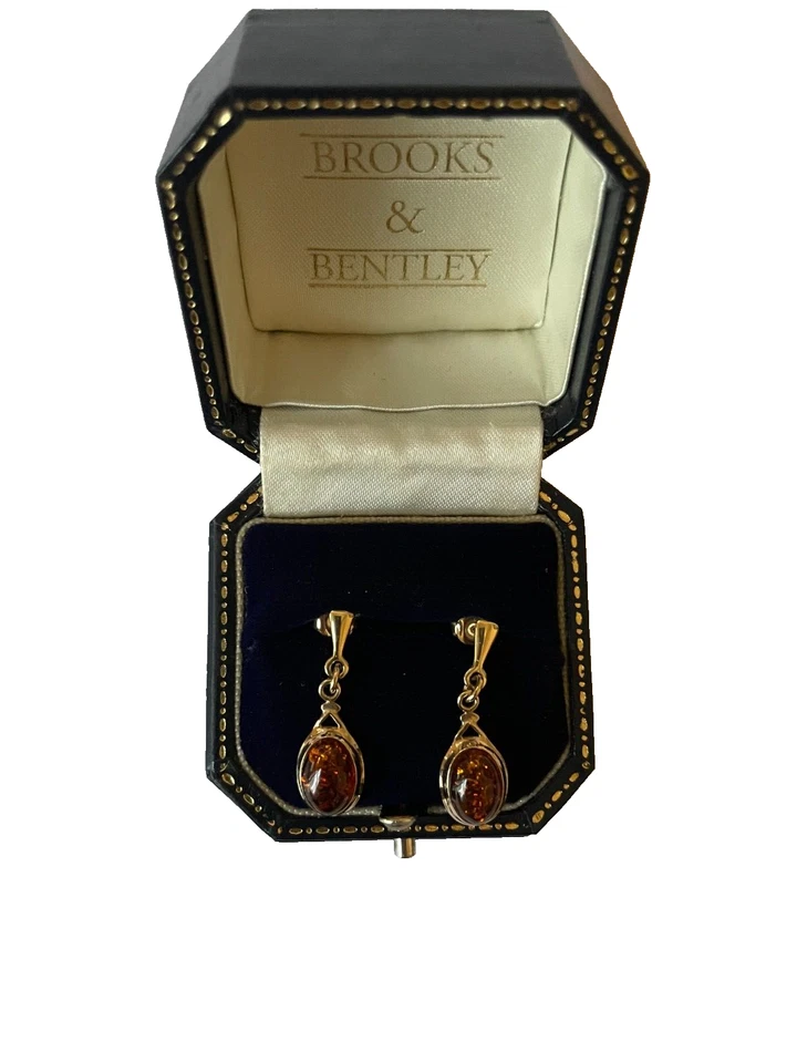 Brincos pendentes de âmbar vintage de ouro 9 quilates 2003 - Imagem 4 de 4