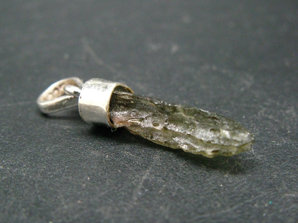 Gem Moldavite Tektite SS Pendant From Czech Republic