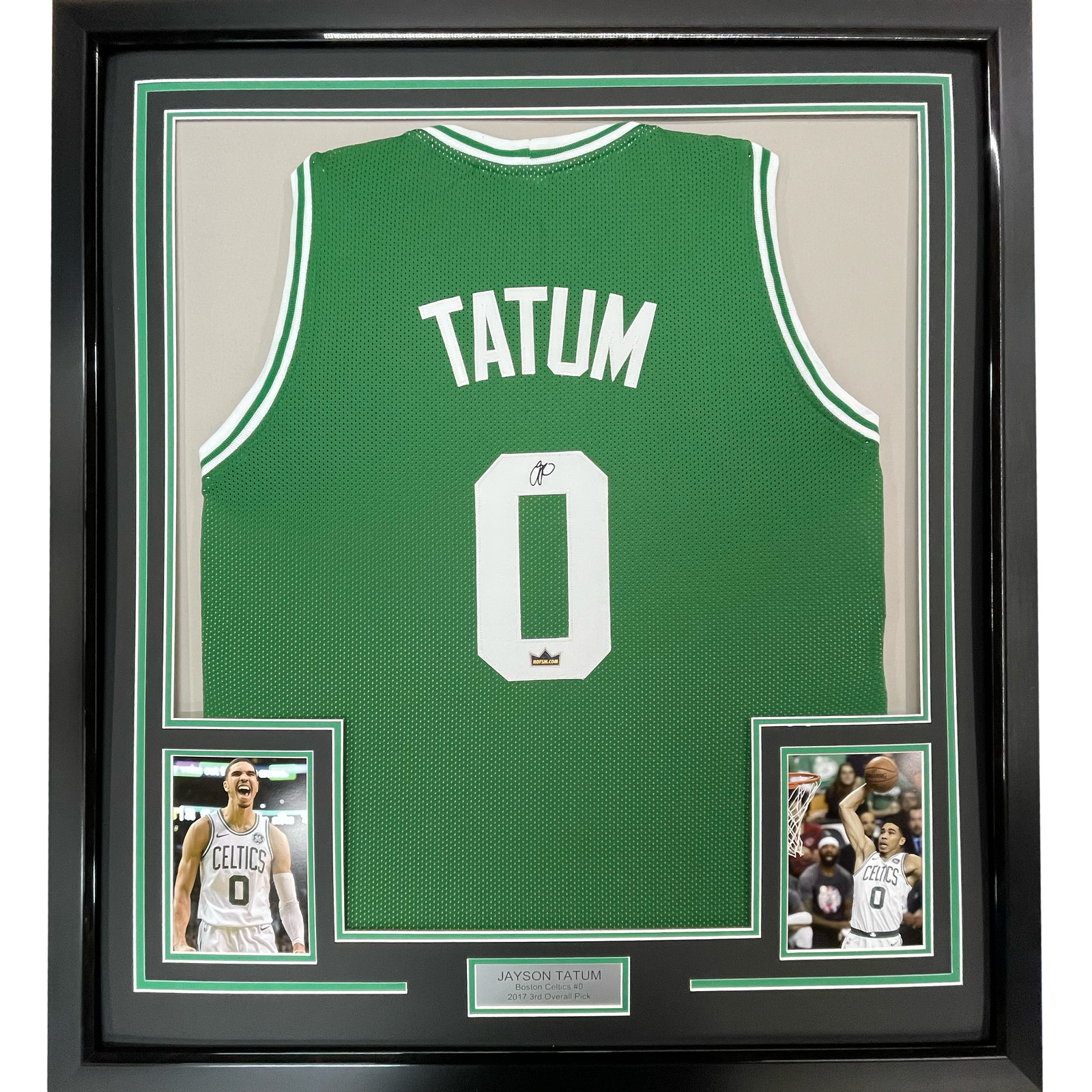 Framed Facsimile Autographed Jayson Tatum 33x42 Green Reprint Laser Auto Jersey