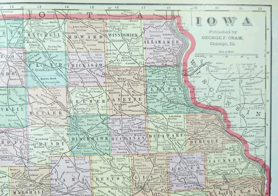 Mapa IOWA 1902 22"x14" Antiguo Original AMES DES MOINES IOWA CITY IA De Colección Foto 3 de 4