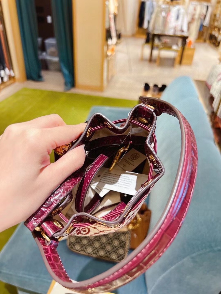 Authentic With Receipt Tory Burch T Monogram CHENILLE MINI BUCKET