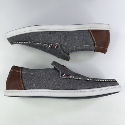 TOMMY HILFIGER Mens Gray Linen Stretch Carlid Round Toe Slip On 