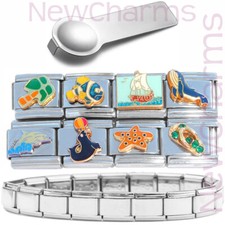 Set of 8 Ocean Beach Italian Charms Plus Charm Tool and Starter Bracelet MIX112