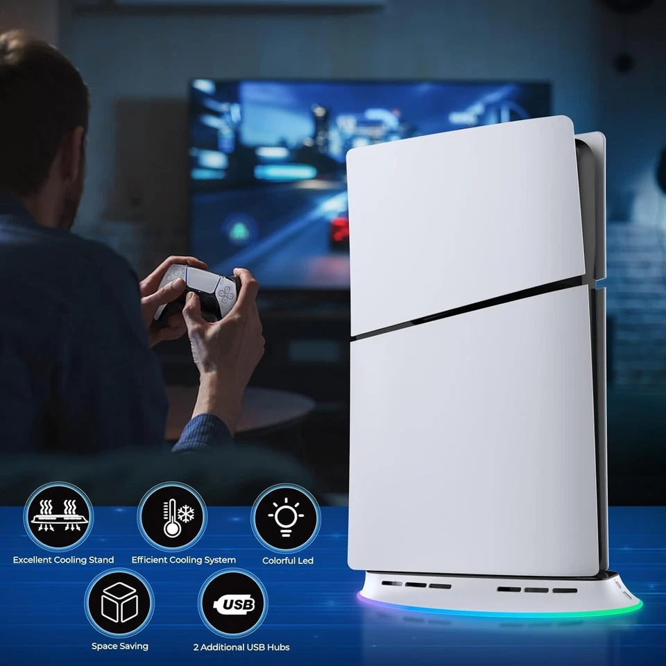 PS5 Pro/Slim Stand with Cooling Fan and RGB LED Light for Playstation 5 - Image 2 of 4