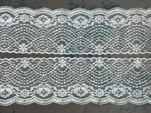 Vintage Nottingham Lace 9.5cm 95mm Floral Pattern White Wedding Lingerie Trim - Picture 2 of 9