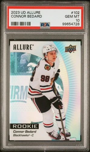 Graded 2023 Upper Deck Allure Connor Bedard #102 Rookie RC Hockey Card PSA 10