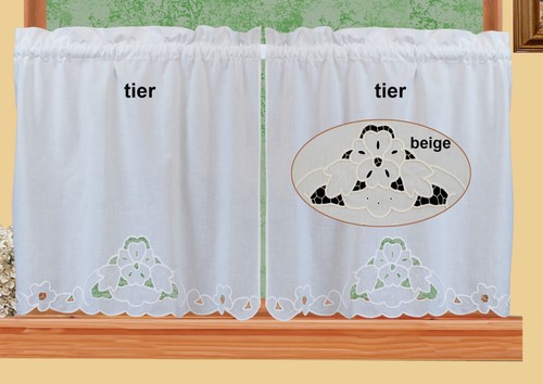 Cutwork Kitchen Curtain Valance, Tier, Swag White or Beige #501 SILKE - Picture 3 of 4