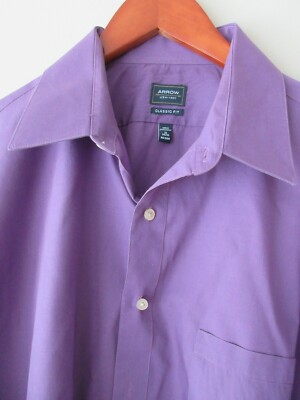 Sz 16-34/35 ARROW Shirt Purple Front Pocket Long Sleeve Cotton Blend Men's EUC