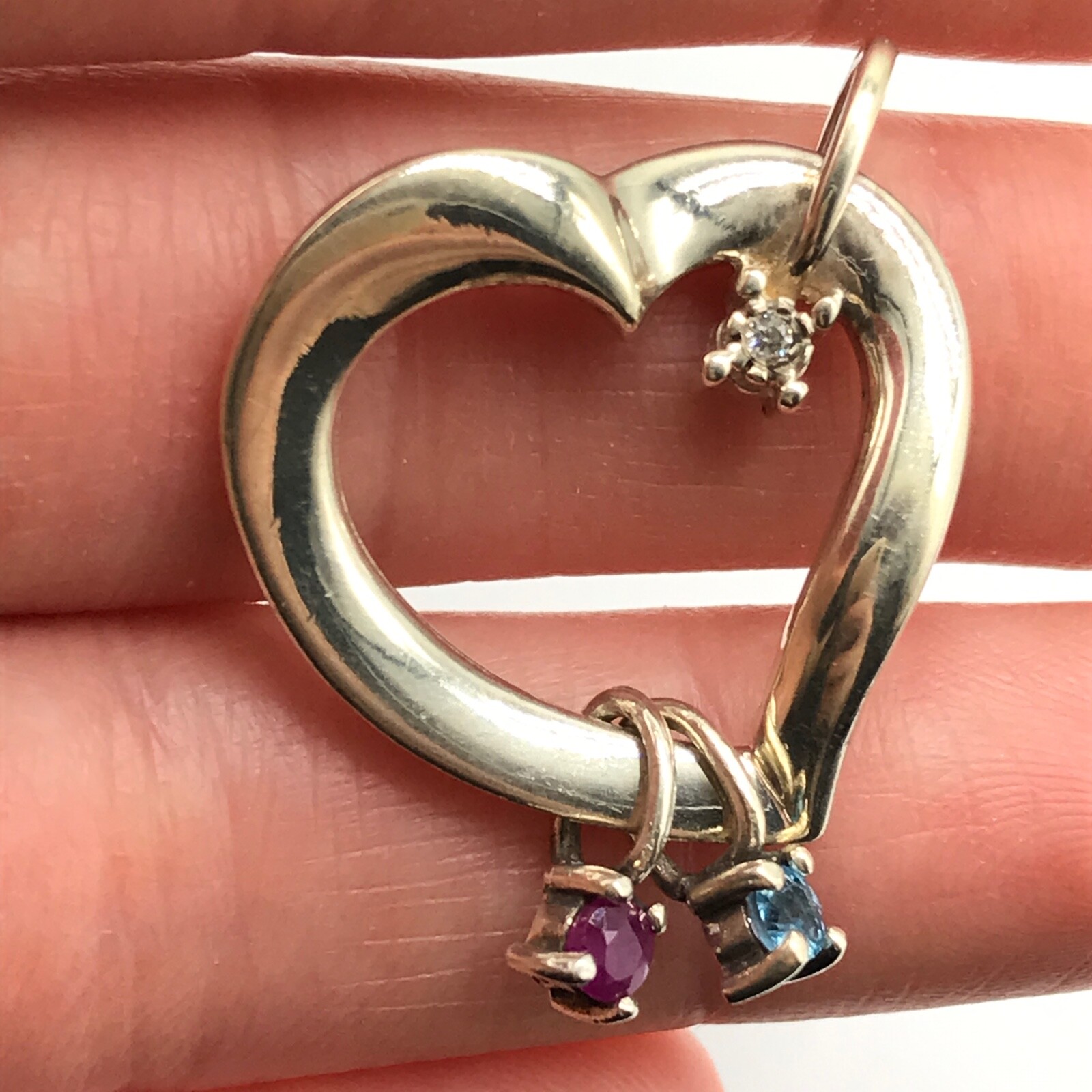 Lenox Vintage 925 Sterling Silver Multi-Gemstone Ruby Blue Topaz Heart Pendant