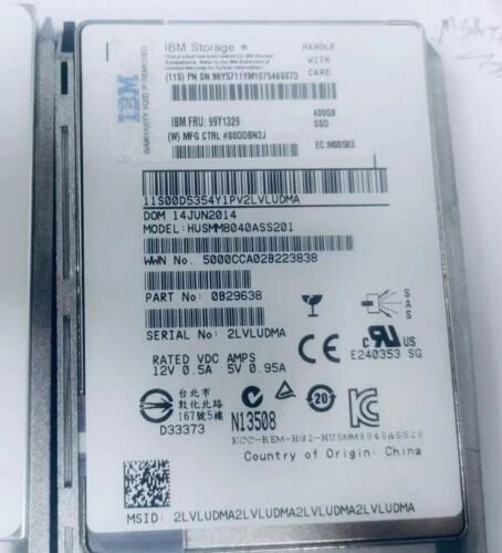 99Y1329 IBM Storage 400GB SSD SED 2.5 SFF HOT-SWAP for DS8870, DS8870 - Image 2 of 2