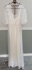 Vintage Peignoir Lingerie Set Ivory Bridal Nightgown  Robe 100 Nylon Size M