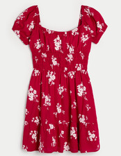 Abercrombie & Fitch Floral Red Mini Dress With Channeled Waist Size M NWT