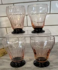 Set of 4 Antique Art Deco Czech Bohemian Pink Black Depression Glass Glasses