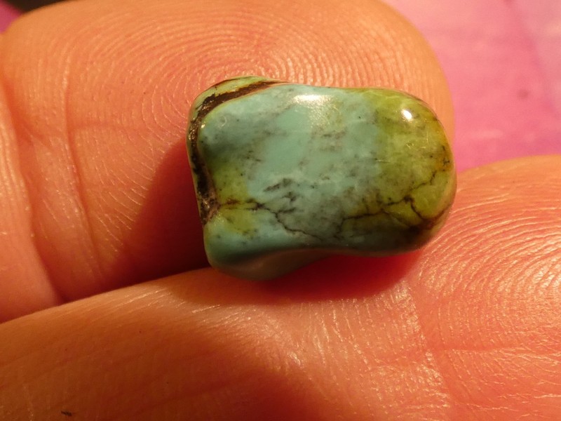 ANTIQUE CHINESE AQUA BLUE TURQUOISE BEAD 13-10.9 MM ARCHAIC SHAPE WITH LUSTRE