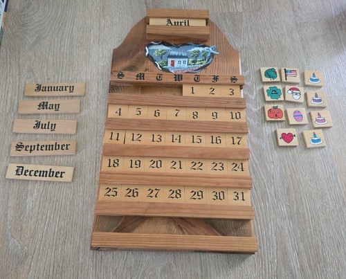 Vtg Kountry Wood Works Perpetual Calendar Complete Cottage Grannycore