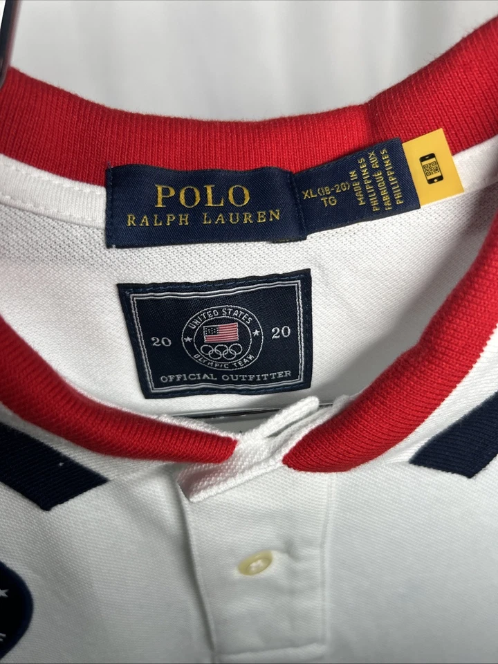 2020 Олимпийская команда США Ralph Lauren поло короткие молодежные XL индивидуальный крой белые - Изображение 4 из 4