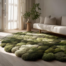 Modern Abstract Hand Tufted Wool Rug Green Beige Mustard Designer Carpet Living