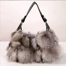 100% Real Fox Fur Handbags Silver Fox Fur Bag Real Fur Handbag Women's Bags