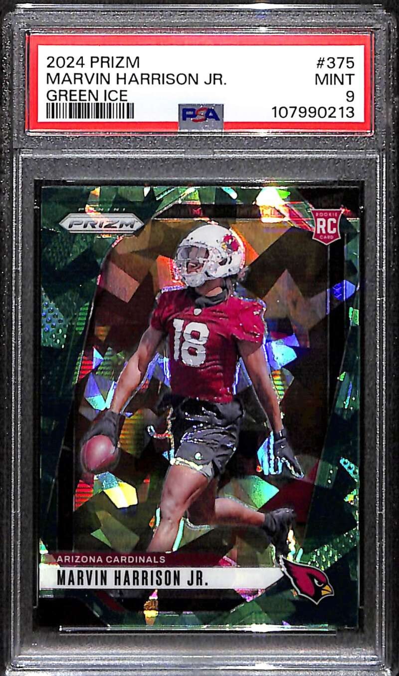 2024 Panini Prizm Prizms Green Ice Refractor 375 Marvin Harrison Jr Rookie PSA 9