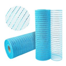 2 Rolls Turquoise Light Blue Deco Mesh Ribbon 10 in x 30 ft Metallic Mesh Rib...