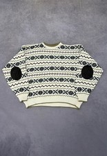 Vintage Knitted Jumper Abstract Patterned Grandad Sweater Men's XL