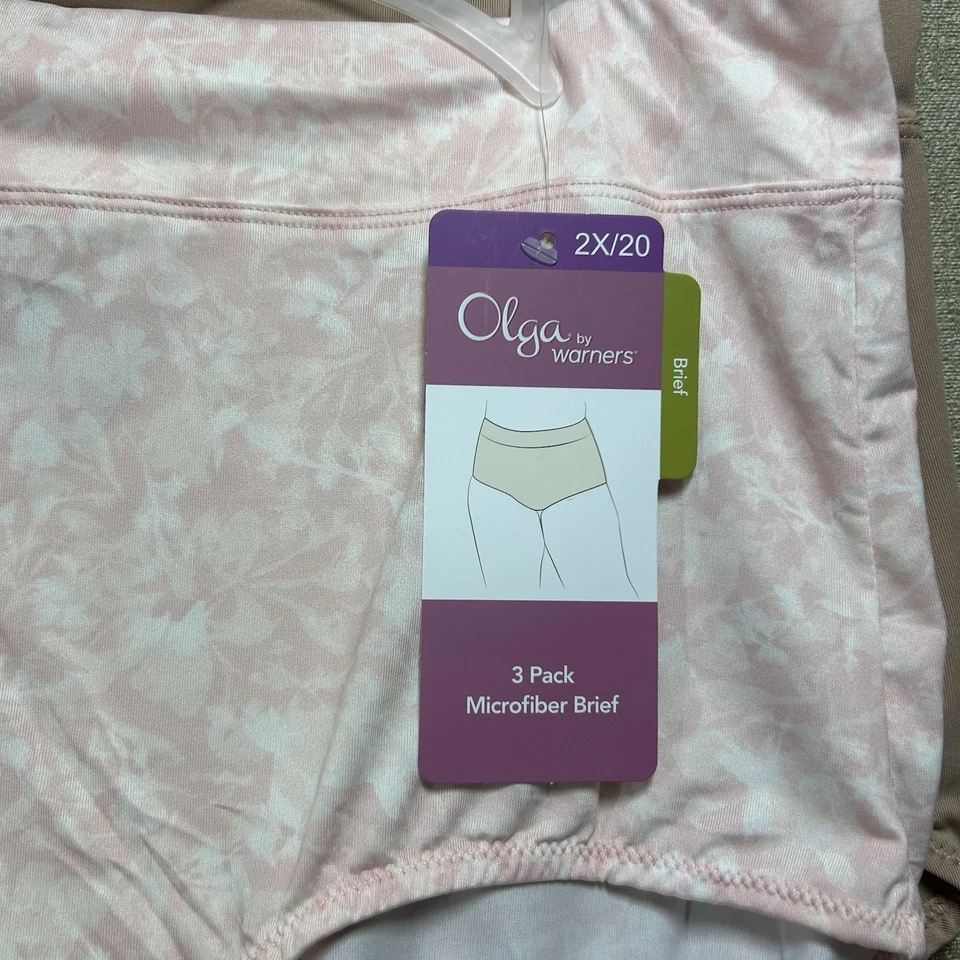 Paquete de 3 bragas calzoncillos de microfibra Olga By Warners para mujer 2X/20 florales tostados negros Foto 2 de 4