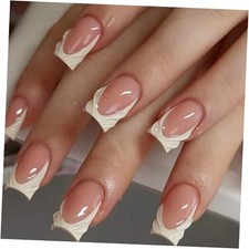 French Press on Nails Medium Square Fake Nails Tips Full Cover 3D False Nails