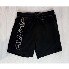 FILA Boys Black Athletic Shorts 11-12 Breathable Drawstring Cotton Blend