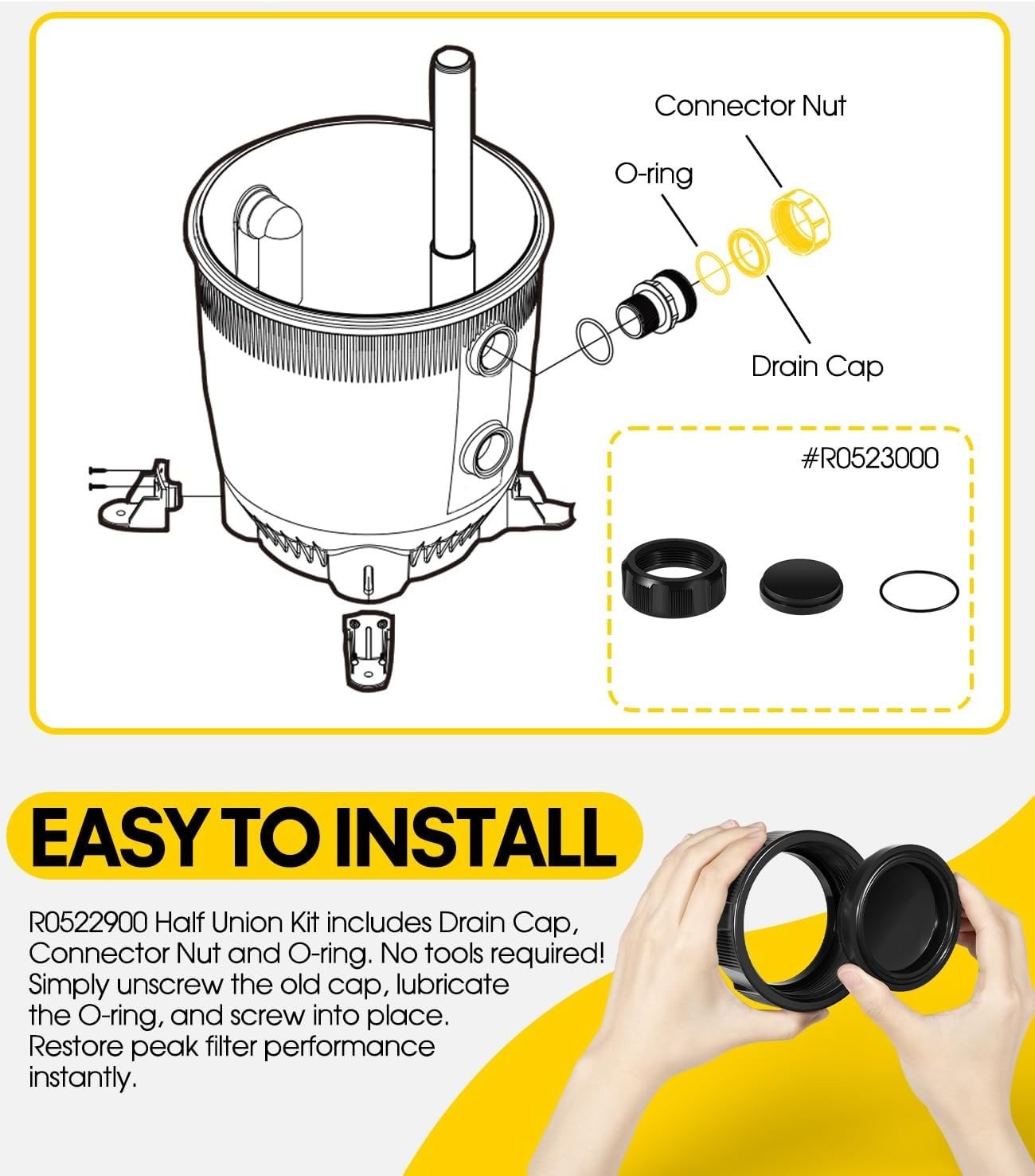 For Jandy Pool Spa Filter Salt Cell Cleaning Cap & Drain Cap Assembly R0523000