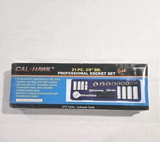 CAL-HAWK 21pc 3/8" Drive Deep & Shallow Socket Set SAE 6 Point Sockets w/ Case