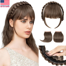 Braided Headband with Clip in Bangs Fringe Hairpieces Synthetic Hair Band Bangs