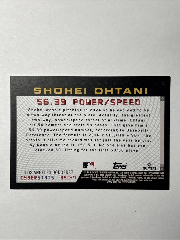 2025 Topps Archives Béisbol Shohei Ohtani #95C-7 95 Retro Foil Cyber Stats Foto 2 de 2