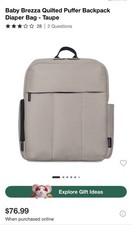 Baby Brezza Quilted Puffer BackpackDiaper Bag - Taupe