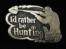 QL13150 NOS VINTAGE 1978  I'D RATHER BE HUNTING  BRASSTONE BELT BUCKLE