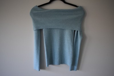 Glassons Light Blue Knit Off Shoulder Ribbed Waist Long Sleeve (XS)