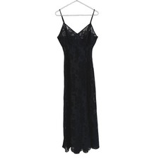 Vintage Victorias Secret Gold Label Black Floral Devore' Maxi Slip Dress M 90's