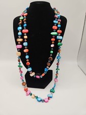 Multicolor Iridescent Shell Look Beaded Necklace 48" Knotted Boho No Clasp
