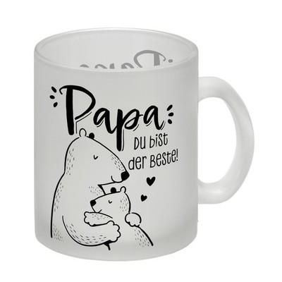 Papa Bär Geschenk Geburtstag Glas Tasse mit Spruch Papa du bist der Beste