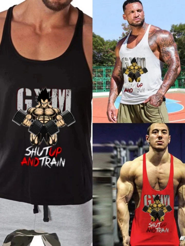 Men's Stringer Muscle Bodybuilding Shirt Tank Top Gym Singlet Fitness Sport Vest - Image 3 of 4