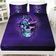 Lenzuolo ragazzi teschio farfalle viola 3 Pezzi Set Letto Singolo 2X Federe