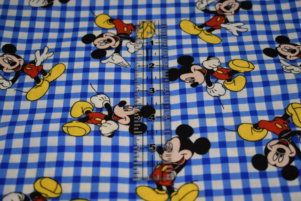 1 yarda + 25" MICKEY MOUSE tela de algodón AZUL CUADROS GINGHAM CUADROS CUADROS raro DISNEY Foto 2 de 3