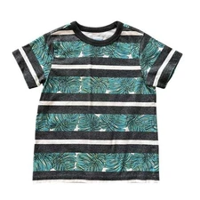 Lightening Bug Shirt Boys Size 4T Kids Tropical Leaf Striped T-Shirt Gray Green
