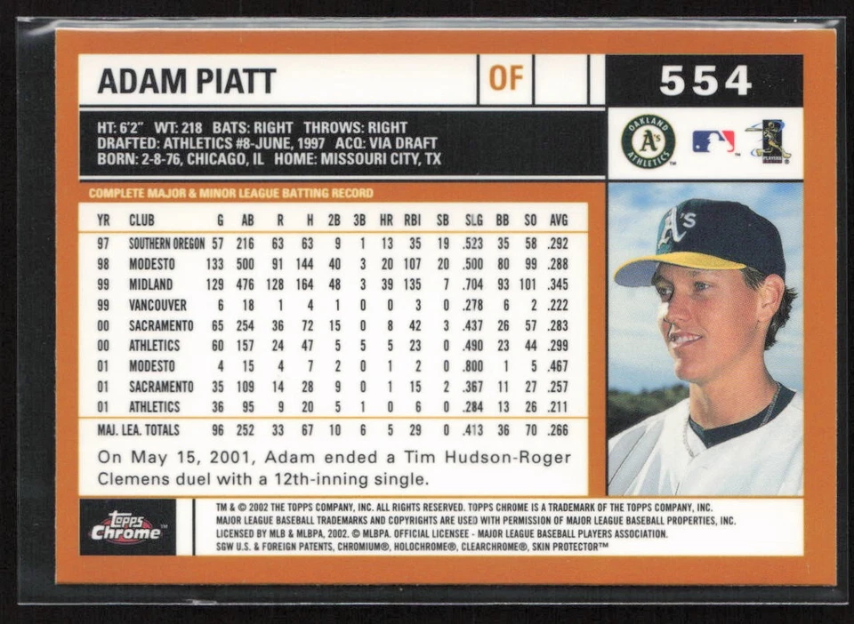 2002 Topps Chrome Adam Piatt #554 Oakland Athletics - Image 2 of 2