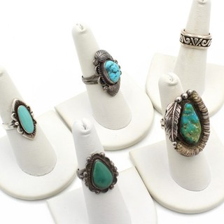 Southwest Signed Sterling Turquoise Filigree Floral Rope Rings Lot of 5 #S5454 1