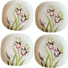 MCM 1940s Set of 4 Red Wing Pottery 10.25” Square Dinner Plates HandPainted IRIS