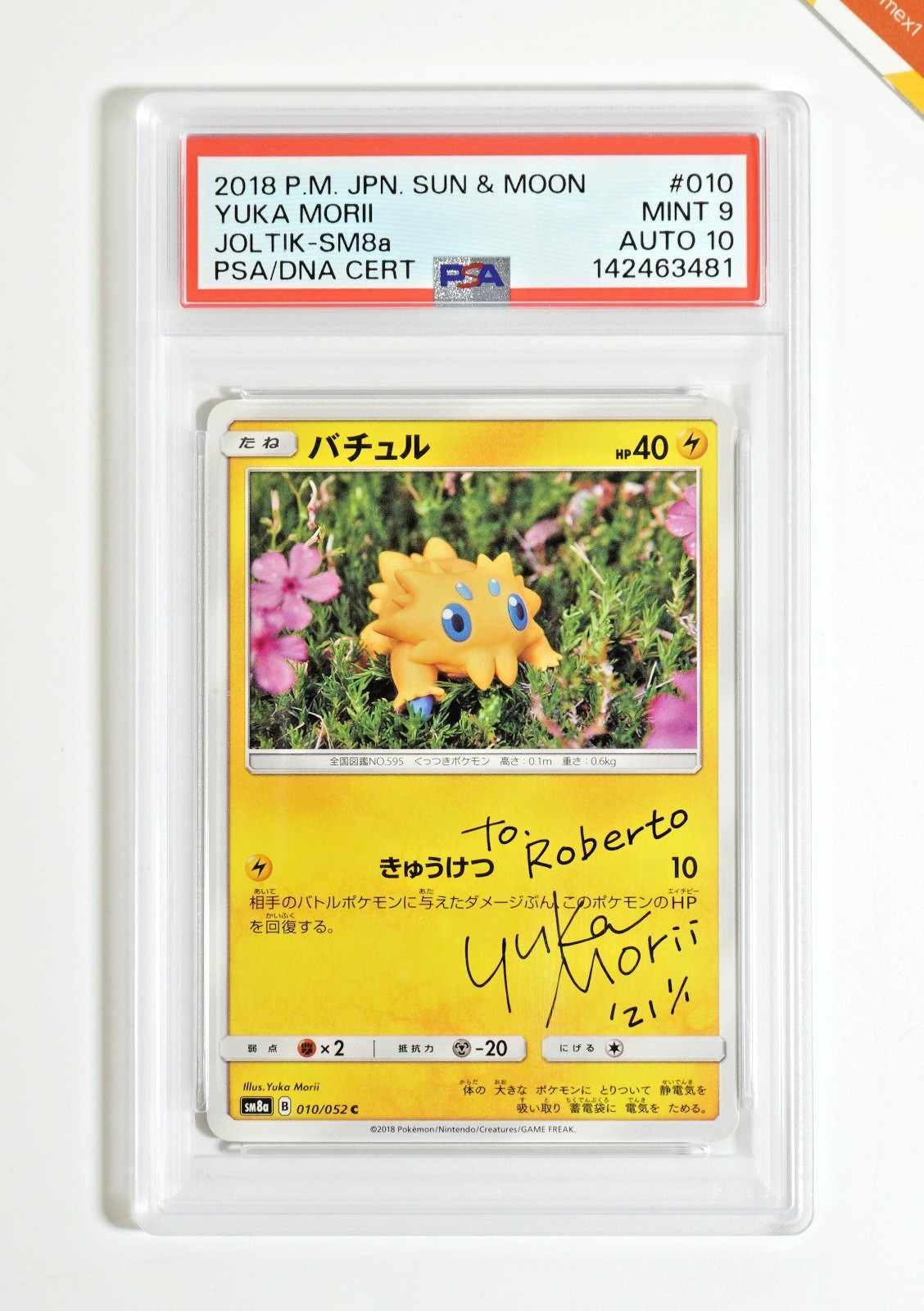 Pokemon PSA 9 Auto 10 Joltik #10 SM8a Dark Order Yuka Morii Signed 2018 Jap
