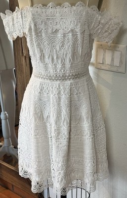Francesca's Dress size Medium ,White Lace Work, Back Zipper, Sleeves off Arms